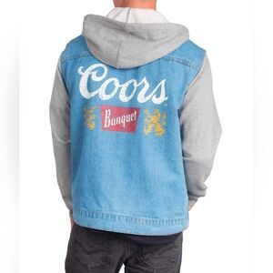 Coors Banquet Beer Men's Long Sleeve Hooded Denim Jacket. Size Large